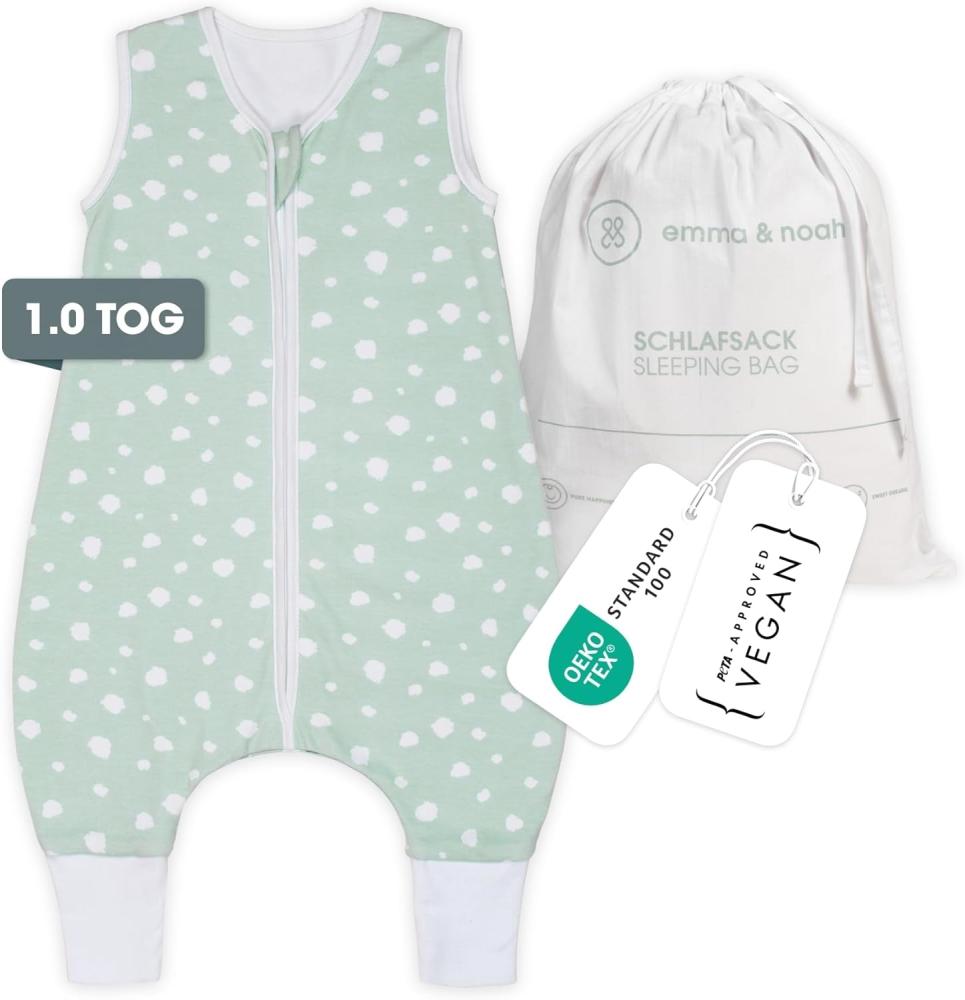 emma & noah Baby Schlafsack mit Füßen 1.0 TOG, Ganzjahres Schlafsack mit Beinen für den Frühling, Sommer und Herbst, 100% Bio-Baumwolle, OEKO-TEX Zertifiziert (Punkte Mint, 110 cm) Bild 1