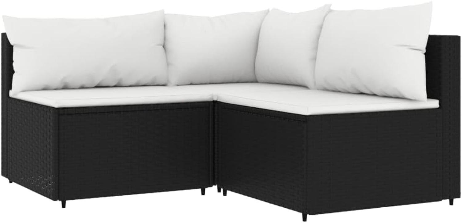 vidaXL 3-tlg. Garten-Lounge-Set mit Kissen Schwarz Poly Rattan 319732 Bild 1