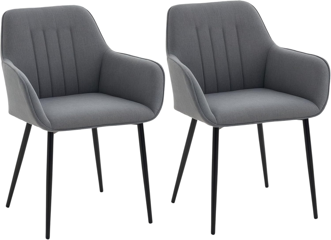 HOMCOM Esszimmerstuhl Küchenstuhl mit Rückenlehne, Polsterstuhl mit Leinenoptik (Wohnzimmerstuhl, 2 St), Dunkelgrau 59,5 x56,5 x 81 cm Bild 1