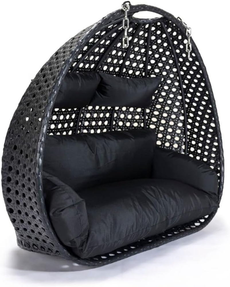HOME DELUXE Polyrattan Hängesessel nur Korb und Kissen TWIN - Schwarz Bild 1