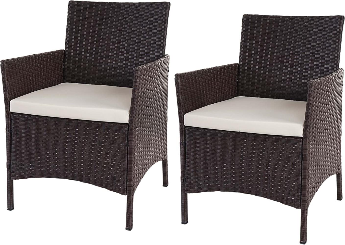 2er-Set Poly-Rattan Gartensessel Halden, Korbsessel ~ braun-meliert, Kissen creme Bild 1