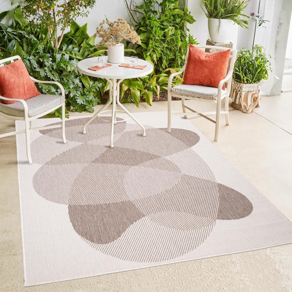 payé In- & Outdoor-Teppich - Beige Creme - 120x170 cm - Wendeteppich - Abstraktes Muster - Wetterbeständig für Balkon Terrasse - Indoor Teppiche Wohnzimmer Küche Bild 1