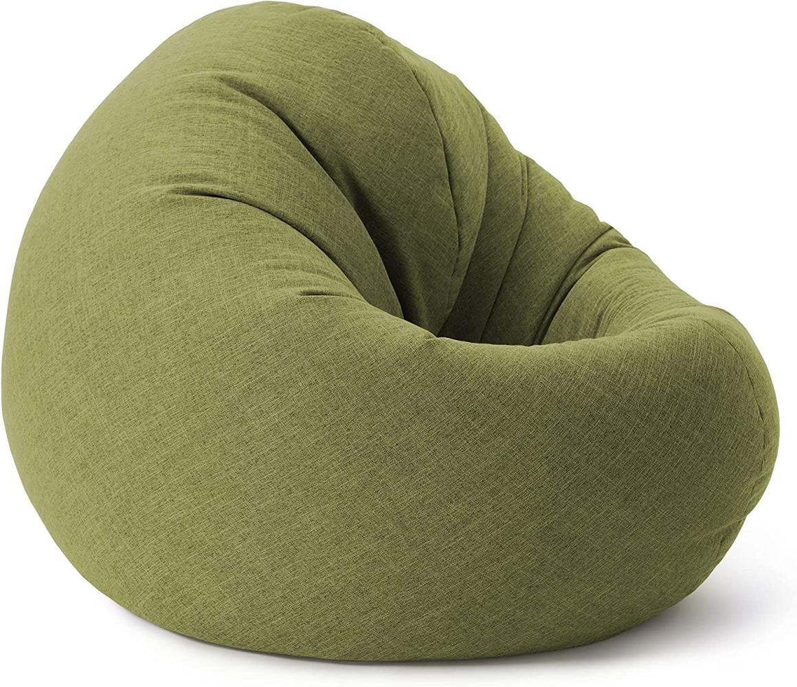 Lumaland Interior Line 2-in-1 Sitzsack, Runder Komfort-Sitzsack für drinnen, 300l Füllung, 120 x 80 x 75 cm, Leinen Look and Feel, Lime Bild 1