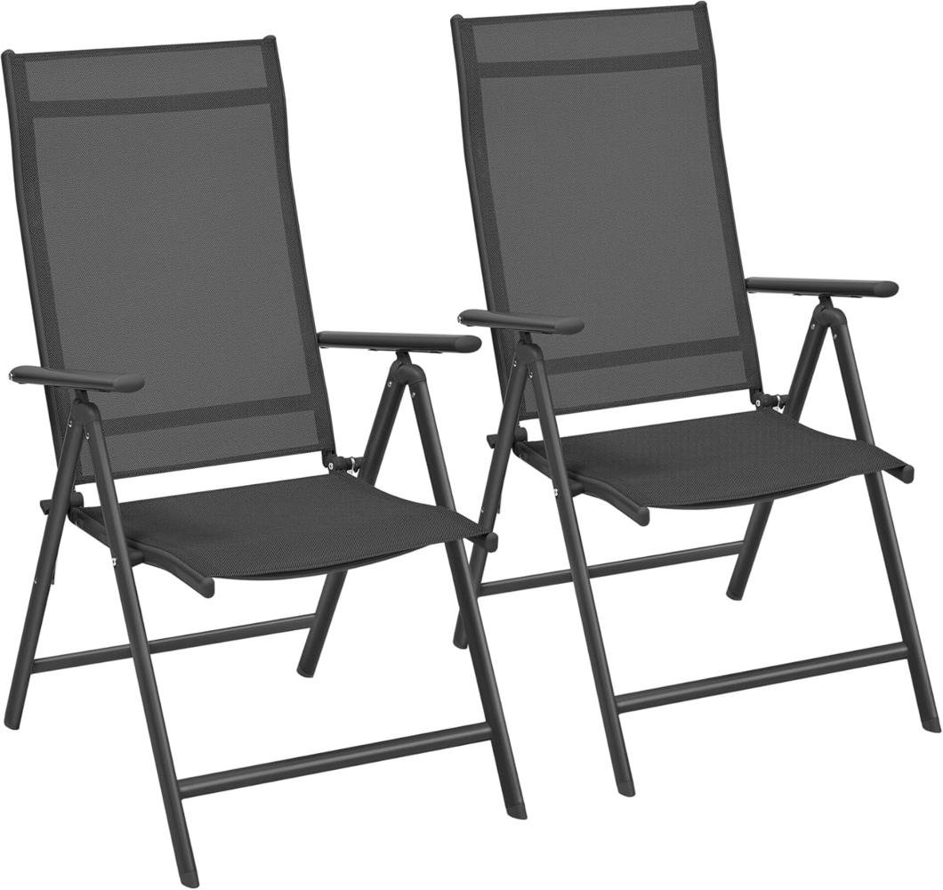 SONGMICS Gartenstuhl-Set 2-tlg., klappbar mit 8-fach verstellbarer Rückenlehne, Aluminiumgestell schwarz, bis 150 kg belastbar Bild 1