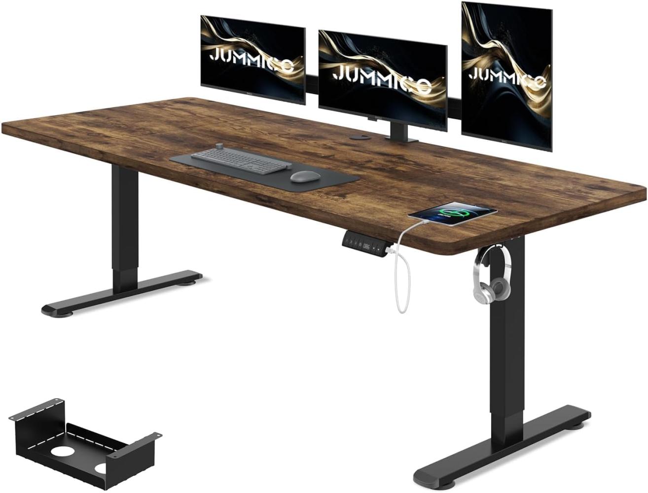 JUMMICO Höhenverstellbarer Schreibtisch 160 x 80 cm mit Kabelwanne, Höhenverstellbar Elektrisch Stehpult mit USB-Buchse, Computertisch, Ergonomischer Steh-Sitz Tisch, Bürotisch, Vintage-Braun Bild 1