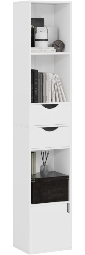 WOLTU Bücherregal Bücherschrank, Standregal mit Schubladen, Regal mit Tür, Büroregal, Aufbewahrungsregal für Wohnzimmer Schalfzimmer, Weiß, 30 x 158 x 24 cm, SK028ws Bild 1