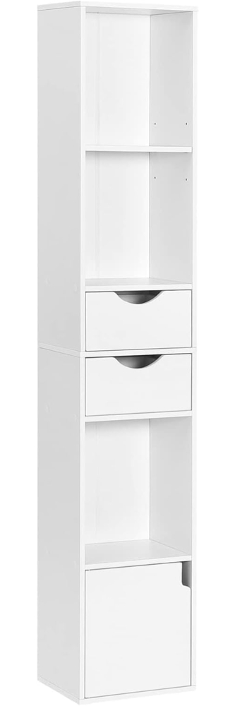 WOLTU Bücherregal Bücherschrank, Standregal mit Schubladen, Regal mit Tür, Büroregal, Aufbewahrungsregal für Wohnzimmer Schalfzimmer, Weiß, 30 x 158 x 24 cm, SK028ws Bild 1