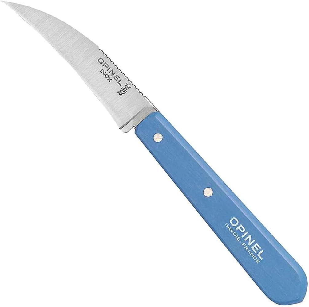 Opinel Erwachsene Gemüsemesser No. 114, rostfreier Sandvik-Stahl, gebogen, hellblauer Buchenholzgriff Messer, Mehrfarbig, One Size Bild 1