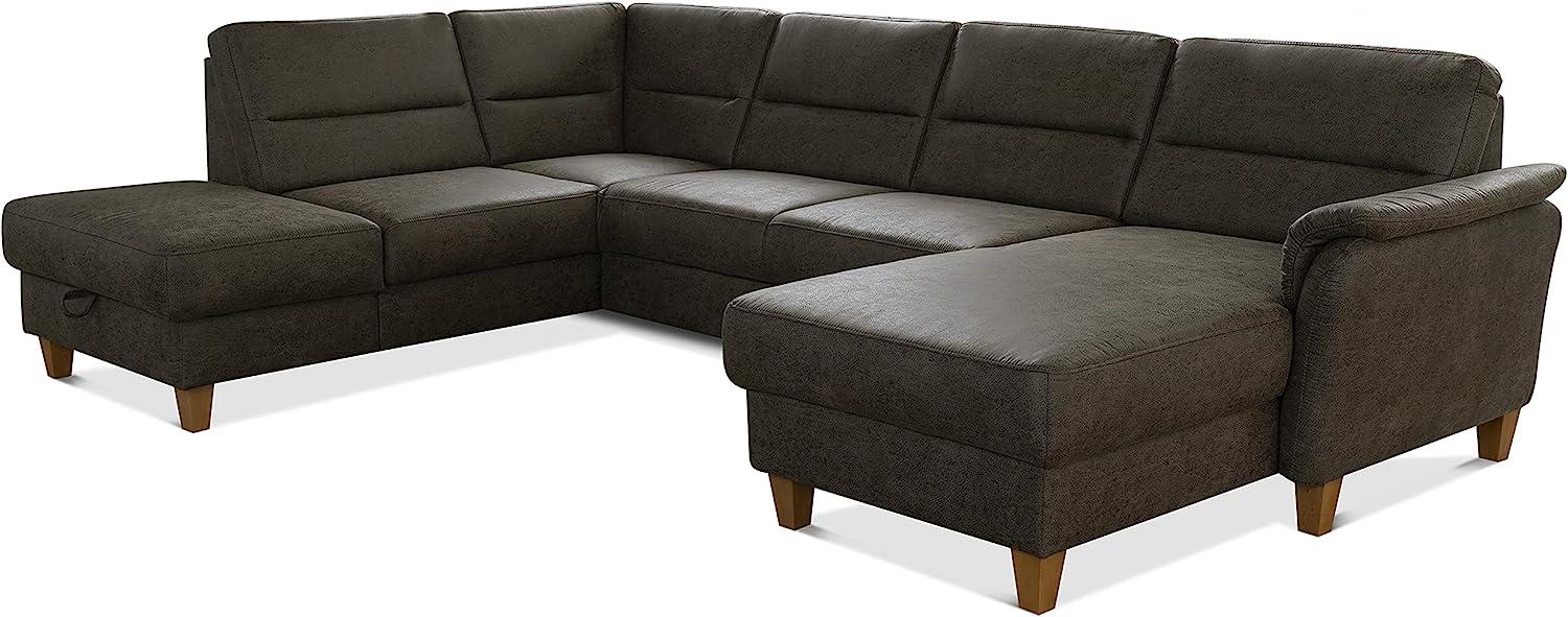 CAVADORE U-Form-Sofa Palera / Wohnlandschaft mit Schlaffunktion, Stauraum und Federkern / 314 x 89 x 212 / Mikrofaser in Lederoptik, Oliv Bild 1