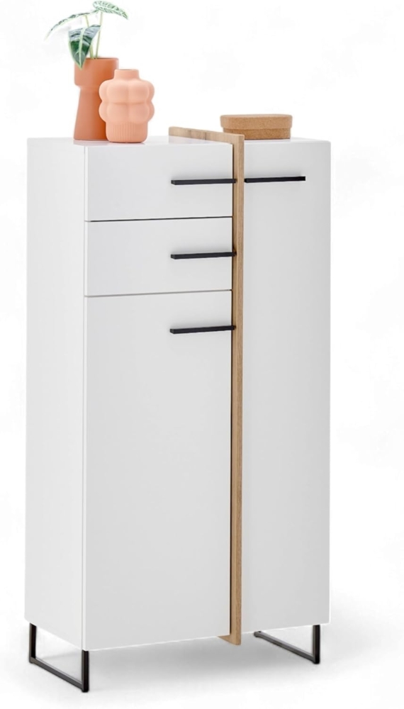 Stella Trading Palermo Badezimmer Kommode in Weiß, Evoke Eiche Optik - Badezimmerschrank Bad Schrank mit viel Stauraum - 60 x 119 x 35 cm (B/H/T) Bild 1