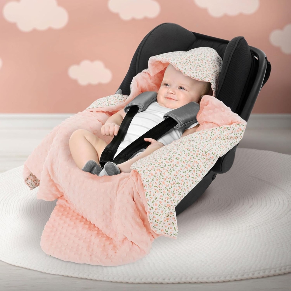 Einschlagdecke Kuscheldecke mit Kapuze aus Baumwolle Doppelseitig, Joyz, für Autositz Kinderwagen oder Buggy Bild 1