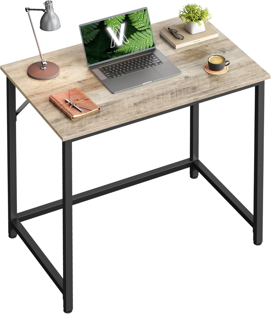 Vasagle Schreibtisch, Computertisch, schmaler Bürotisch, 80 x 50 x 75 cm, Arbeitszimmer, Homeoffice, Büro, einfacher Aufbau, Stahl, Industrie-Design, Greige-schwarz LWD038B02 Bild 1