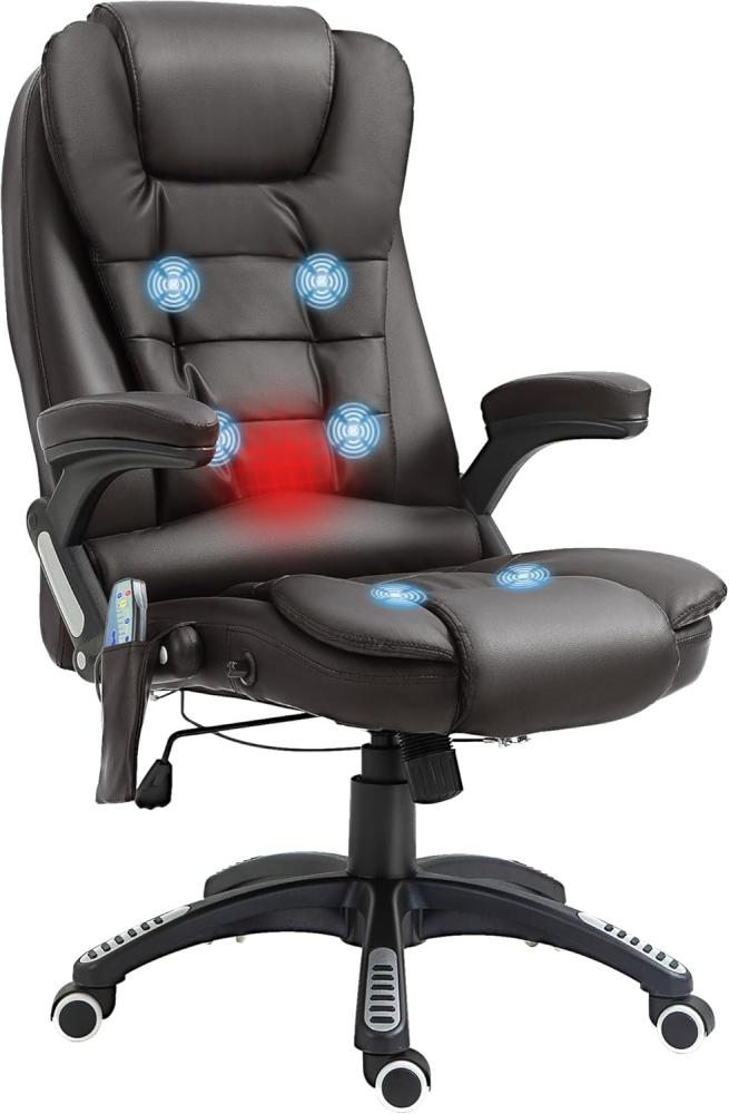 HOMCOM Massagesessel Bürosessel Bürostuhl Chefsessel Gamingsessel 6 Punkt Vibrations Massage mit Wärmefunktion drehbar (Braun) Bild 1