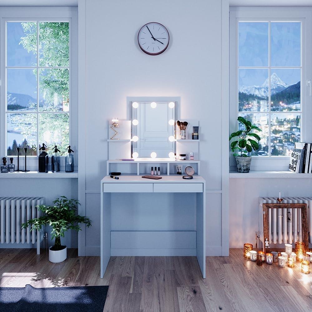 Vicco Schminktisch Weiß 80 cm mit LED Beleuchtung, Ania Bild 1