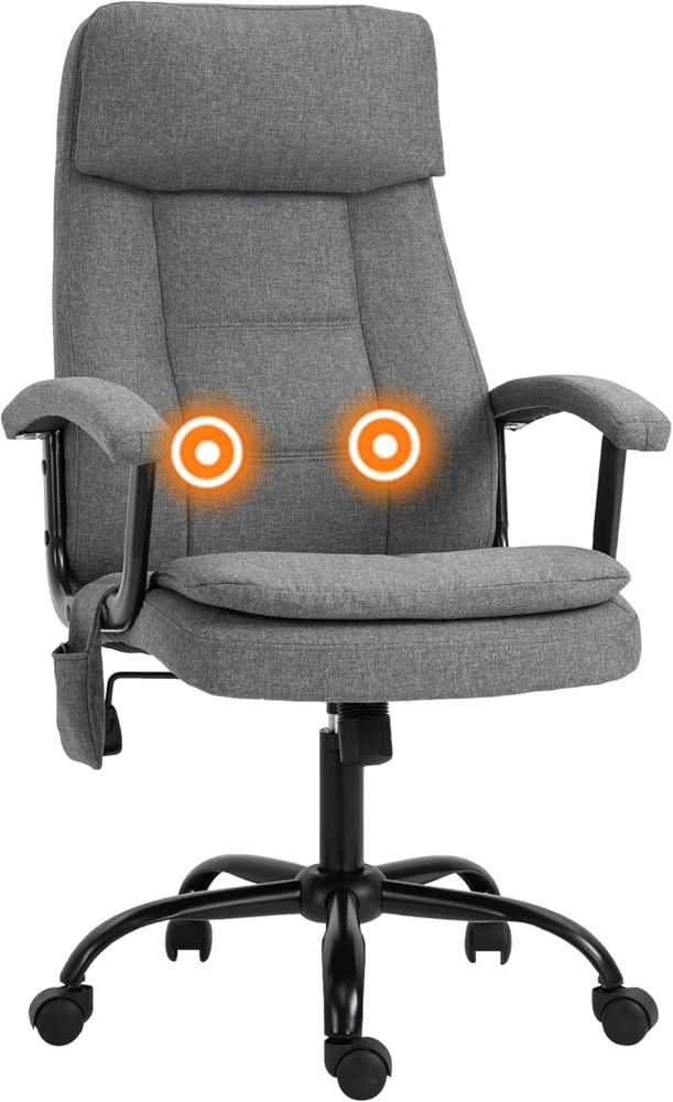 Vinsetto Bürostuhl Massage höhenverstellbarer Chefsessel Gamingstuhl mit Massagefunktion, ergonomischer Drehstuhl Massage Sessel Leinen-Gefühl Grau 63 x 70 x 112-121 cm Bild 1