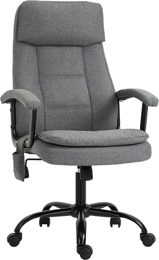 Vinsetto Bürostuhl Massage höhenverstellbarer Chefsessel Gamingstuhl mit Massagefunktion, ergonomischer Drehstuhl Massage Sessel Leinen-Gefühl Grau 63 x 70 x 112-121 cm Bild 1