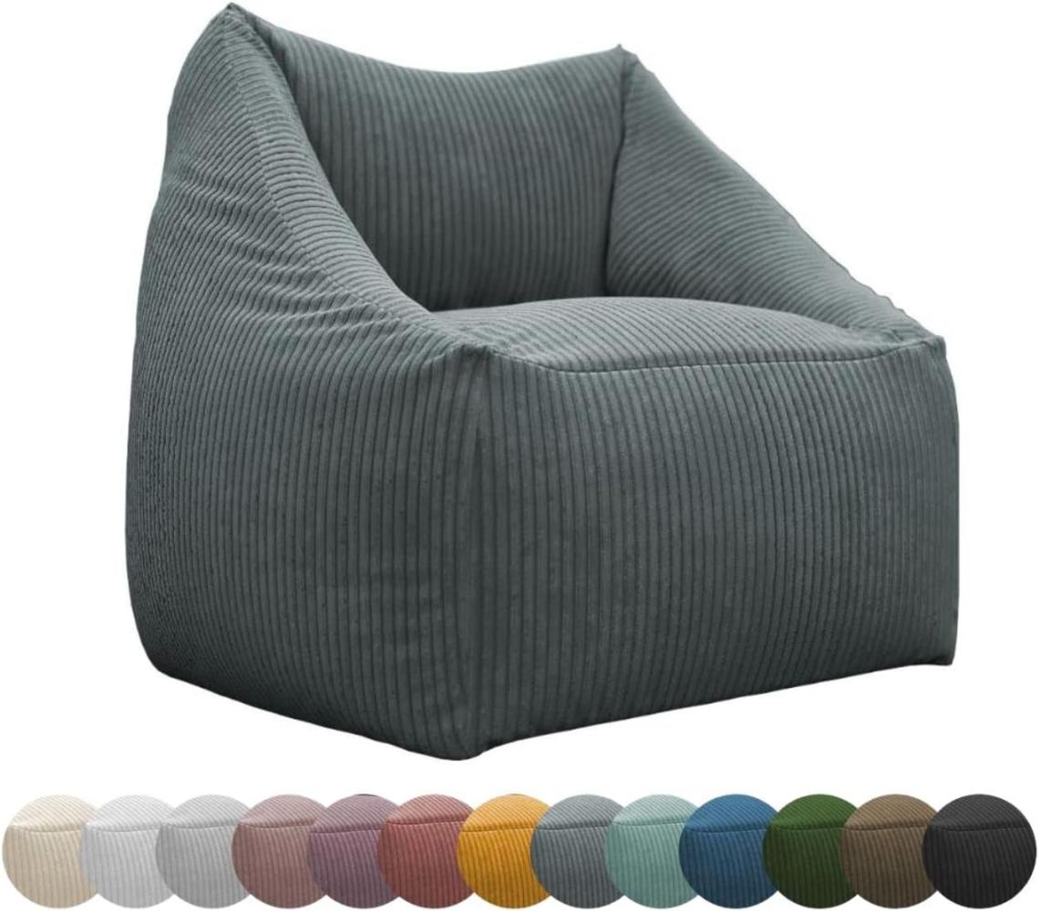 chilly pilley Mini Cord Sitzsack Sitzkissen EPS-Perlen Füllung Bodenkissen Sessel Gartenkissen Kissen Lounge mit Rückenlehne Sitz (Grau) Bild 1