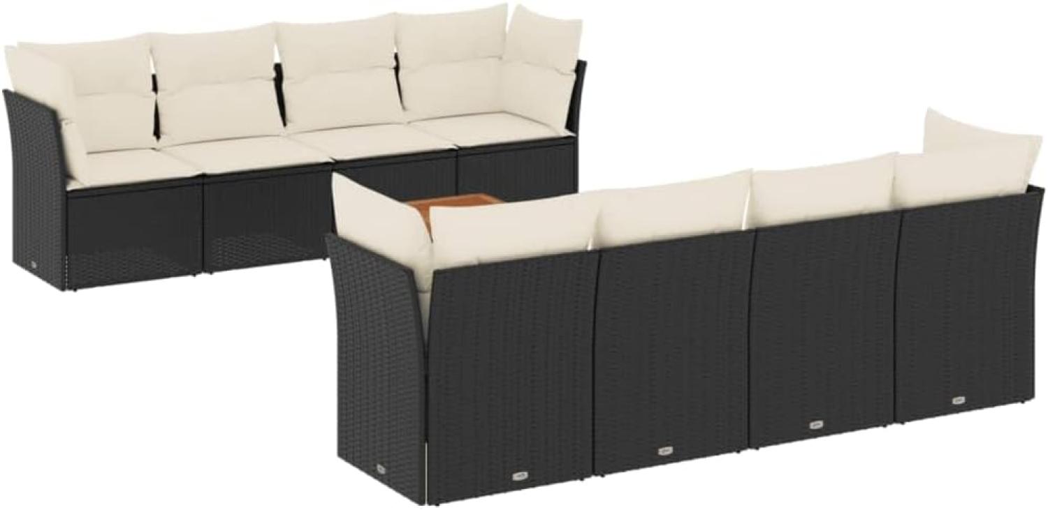 vidaXL 9-tlg. Garten-Sofagarnitur mit Kissen Schwarz Poly Rattan 3223522 Bild 1