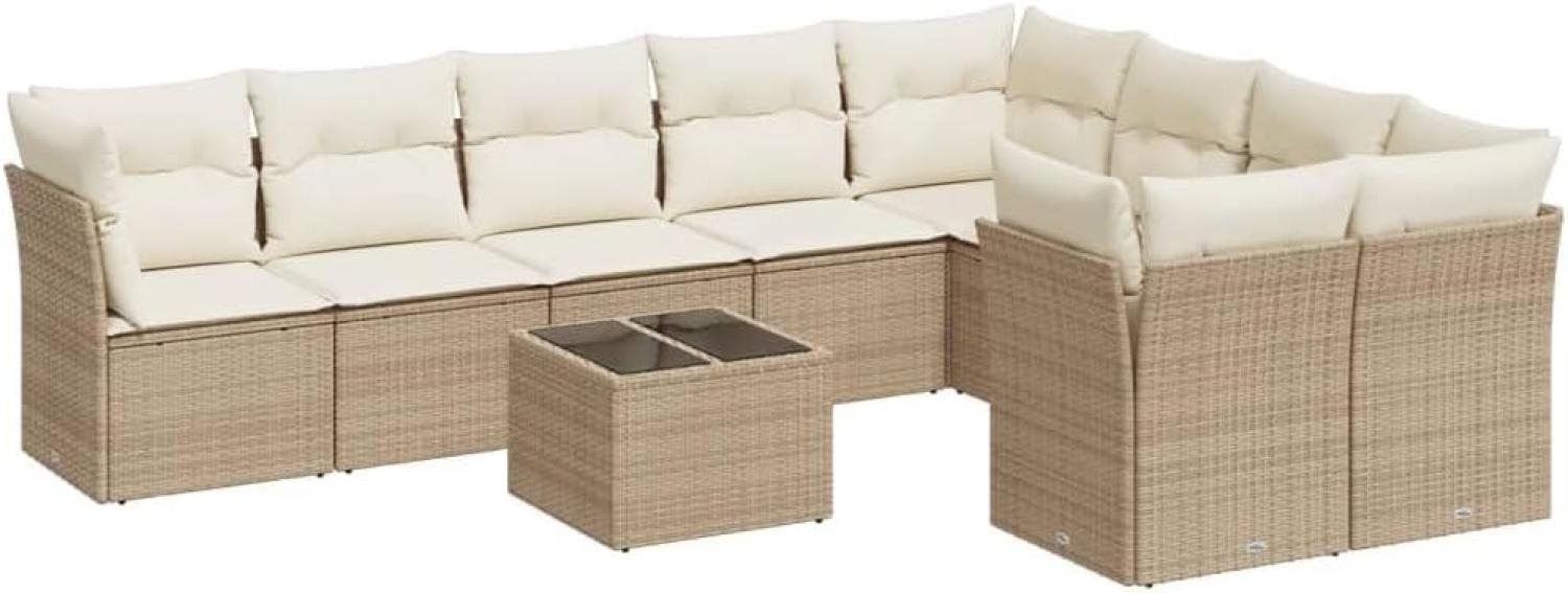vidaXL 10-tlg. Garten-Sofagarnitur mit Kissen Beige Poly Rattan 3250017 Bild 1