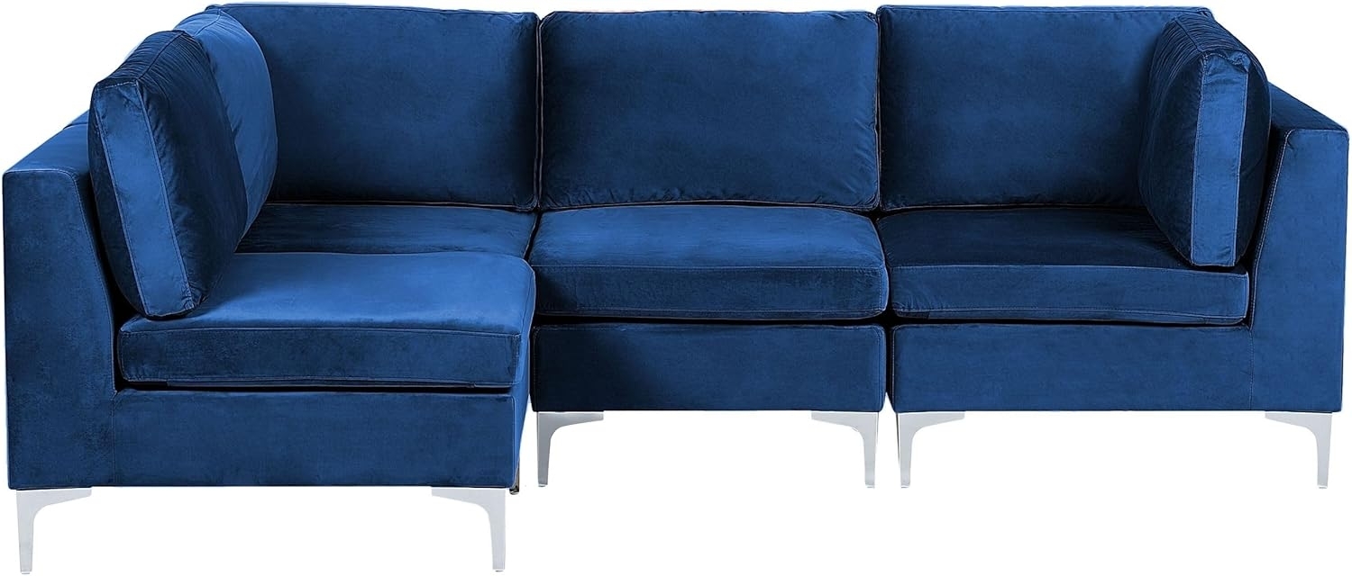 Ecksofa EVJA Samtstoff Marineblau Rechtsseitig Bild 1