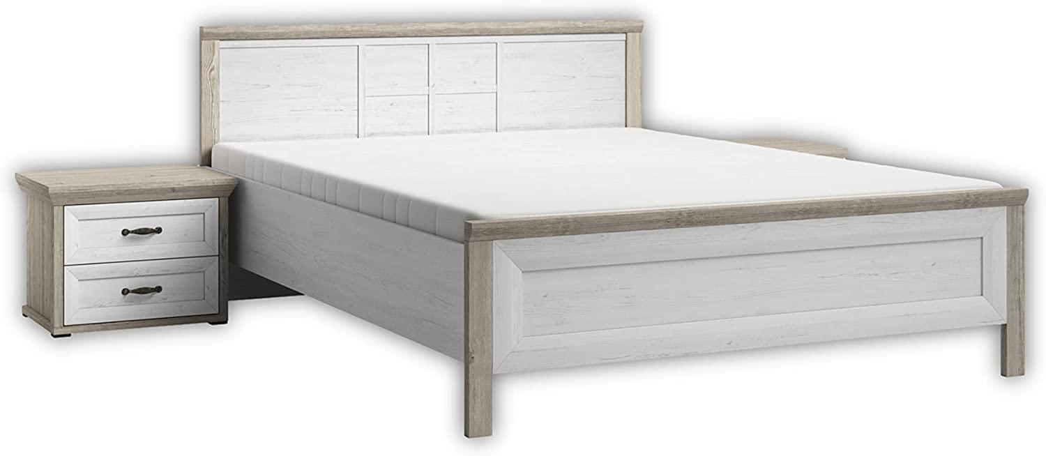 Bettanlage Doppelbett Ehebett Schlafzimmer Nachtkommmoden AVENUE Anderson Pine weiß 180x200 cm Bild 1