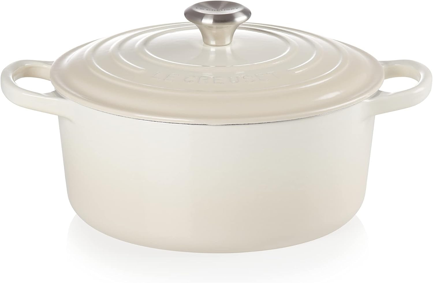 Le Creuset Signature Gusseisen-Bräter mit Deckel, Für alle Herdarten und Induktion geeignet, Rund, Meringue, 22,0 cm, 3.3 Bild 1