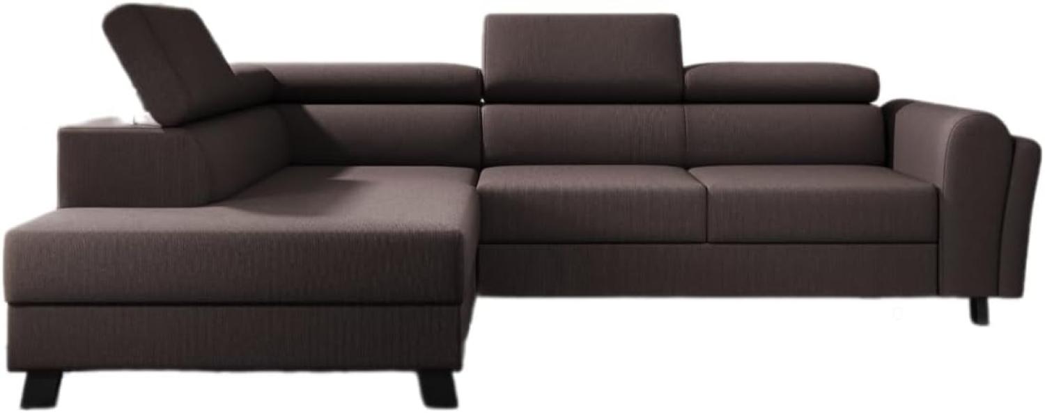 Designer Sofa Kira mit Schlaf- und Klappfunktion Stoff Dunkelbraun Links Bild 1