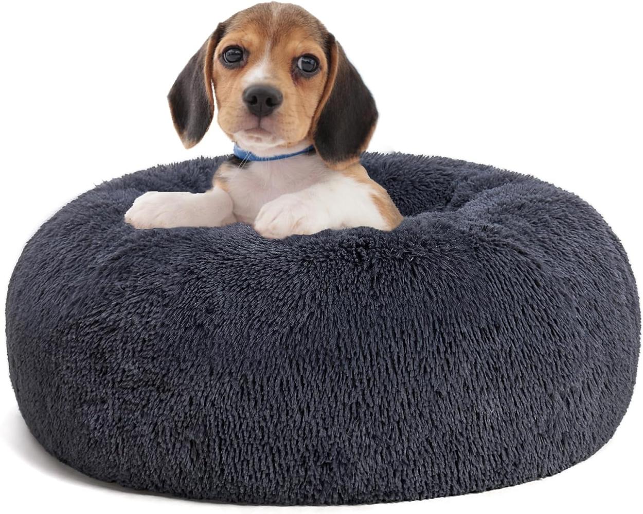 HMTOPE Orthopädisches Hundebett rund, Donut Kuschelig, Waschbar, Dunkelgrau, 60 cm Ø Bild 1