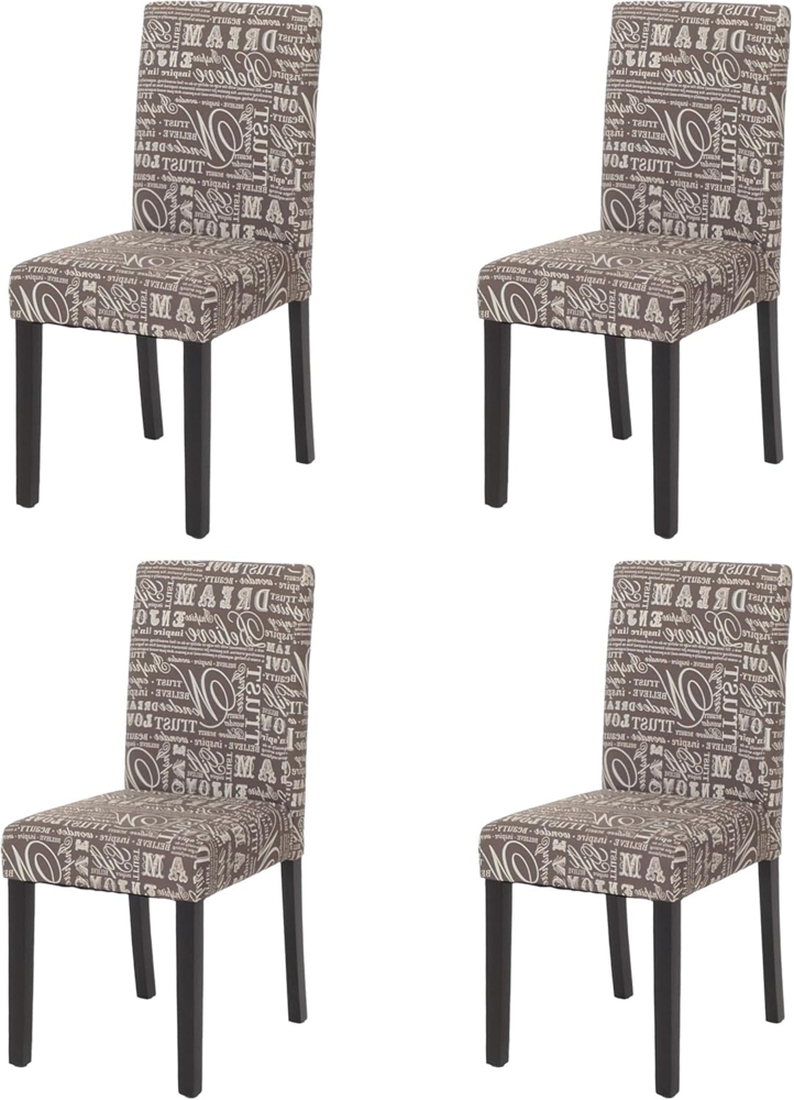 4er-Set Esszimmerstuhl Stuhl Küchenstuhl Littau ~ Textil mit Schriftzug, grau, dunkle Beine Bild 1