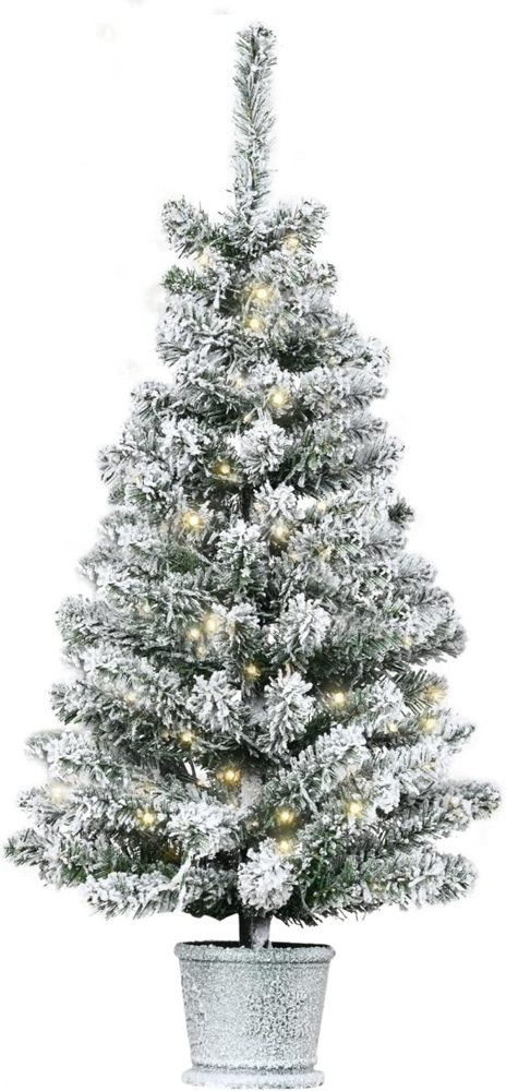 HOMCOM Künstlicher Weihnachtsbaum 90 cm, mit LED-Leuchten, 116 Spitzen, Kunstschnee, Blumentöpfe, Künstlicher Baum, für Weihnachten Deko, Grün+Weiß Bild 1