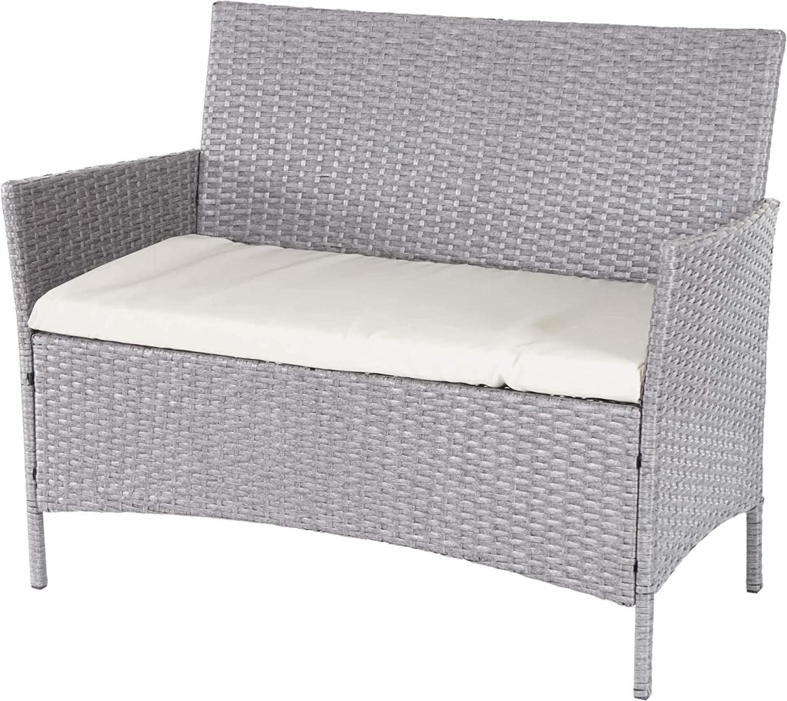 Poly-Rattan Gartenbank Halden, Sitzbank Bank ~ grau, Kissen creme Bild 1