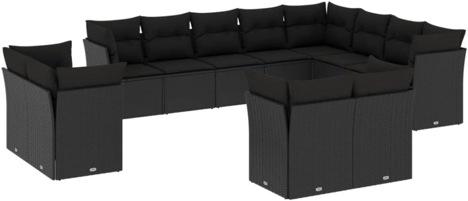 vidaXL 12-tlg. Garten-Sofagarnitur mit Kissen Schwarz Poly Rattan Bild 1