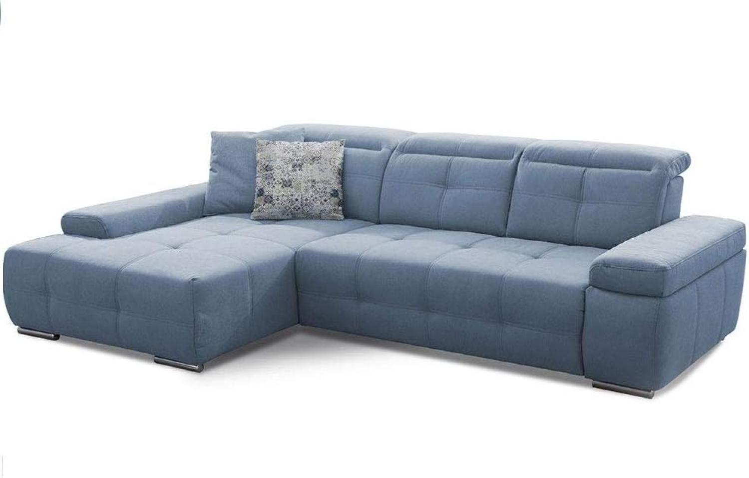 Cavadore Eckcouch Mistrel mit verstellbaren Kopfteilen, Ecksofa mit leichter Fleckentfernung dank Soft Clean, geeignet für Haushalte mit Kindern, Haustieren, 273 x 77 x 173, blau Bild 1