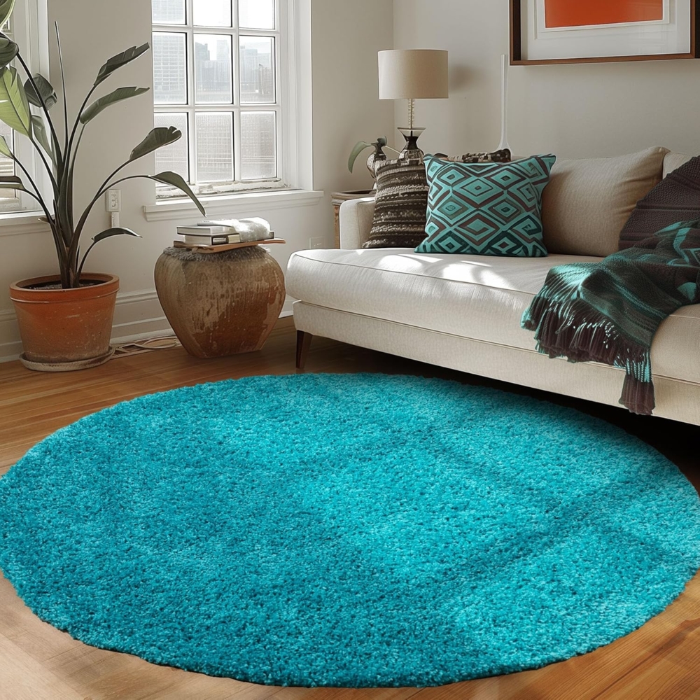 Carpettex Hochflor-Teppich Unicolor - Einfarbig, Rund, Höhe: 30 mm, Einfarbig Shaggy Teppich Wohnzimmer Langflor versch. farben und größen Bild 1