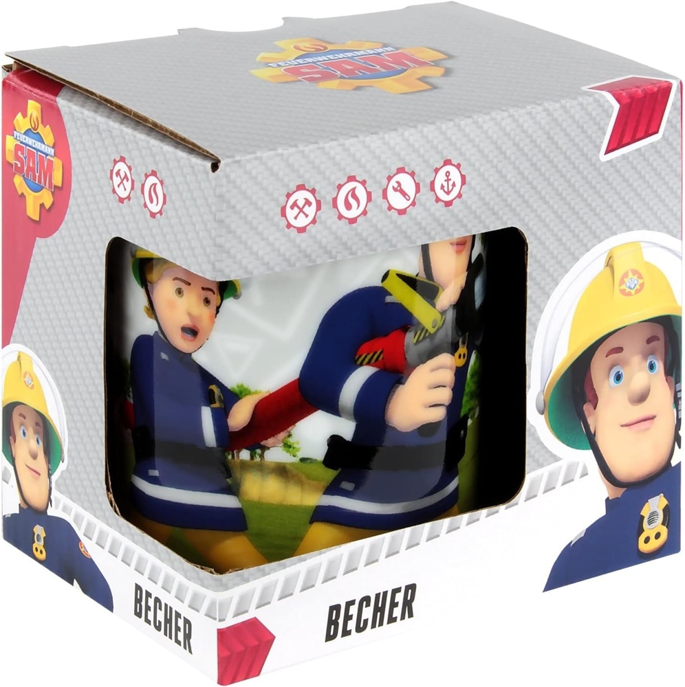 Feuerwehrmann Sam Kindergeschirr-Set Keramik Tasse Feuerwehrmann Sam 200 ml Henkel-Becher Geschenkbox, Keramik Bild 1