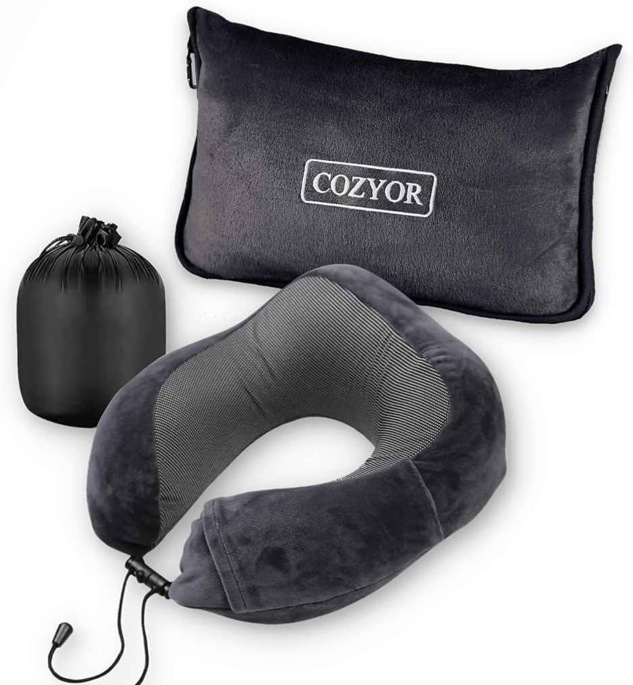 Cozyor Nackenstützkissen Memory Nackenkissen mit verstellbarem Verschluss + praktischer Tasche, Bezug: waschbarer Bezug, Set, Reise-Set mit Reisedecke & Nackenkissen wahlweise mit Augenmaske Bild 1