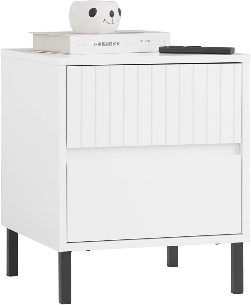 SoBuy Nachttisch FBT157, Beistelltisch mit 2 Schubladen Nachtschrank Sofatisch Weiß Bild 1