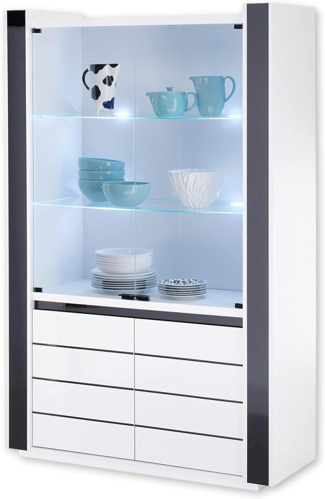 SAVONA Vitrine in Weiß, Schwarz - Moderner Vitrinenschrank mit LED-Beleuchtung und viel Stauraum - 120 x 185 x 45 cm (B/H/T) Bild 1