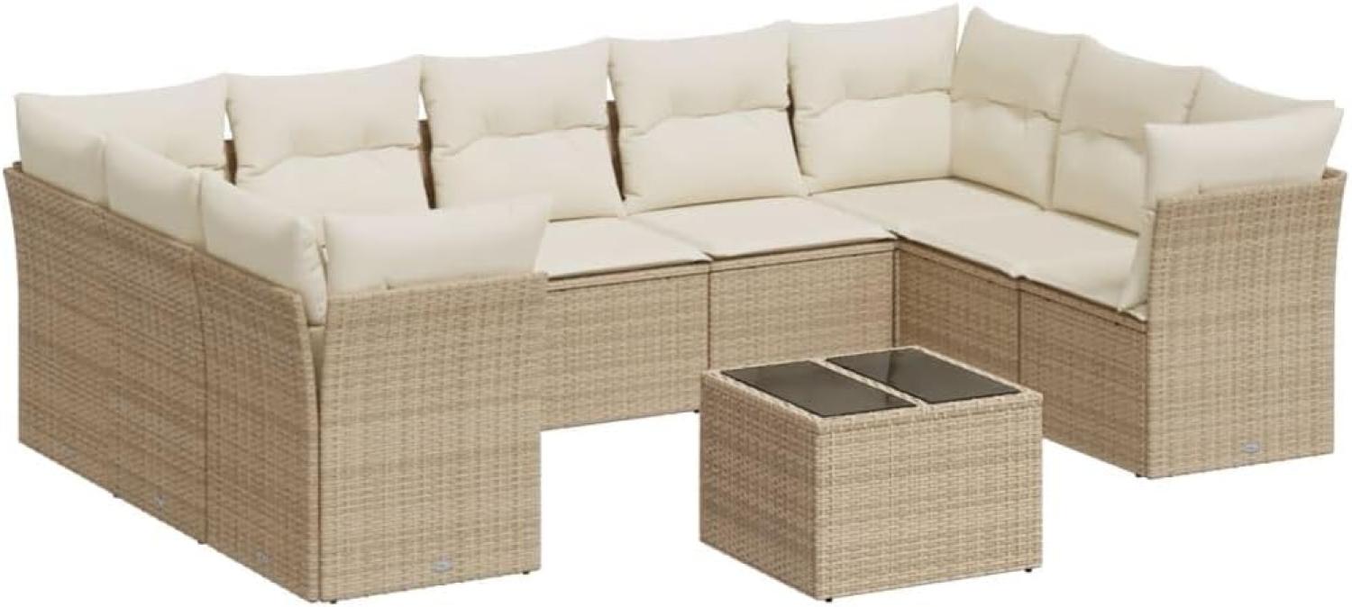 vidaXL 10-tlg. Garten-Sofagarnitur mit Kissen Beige Poly Rattan 3218138 Bild 1