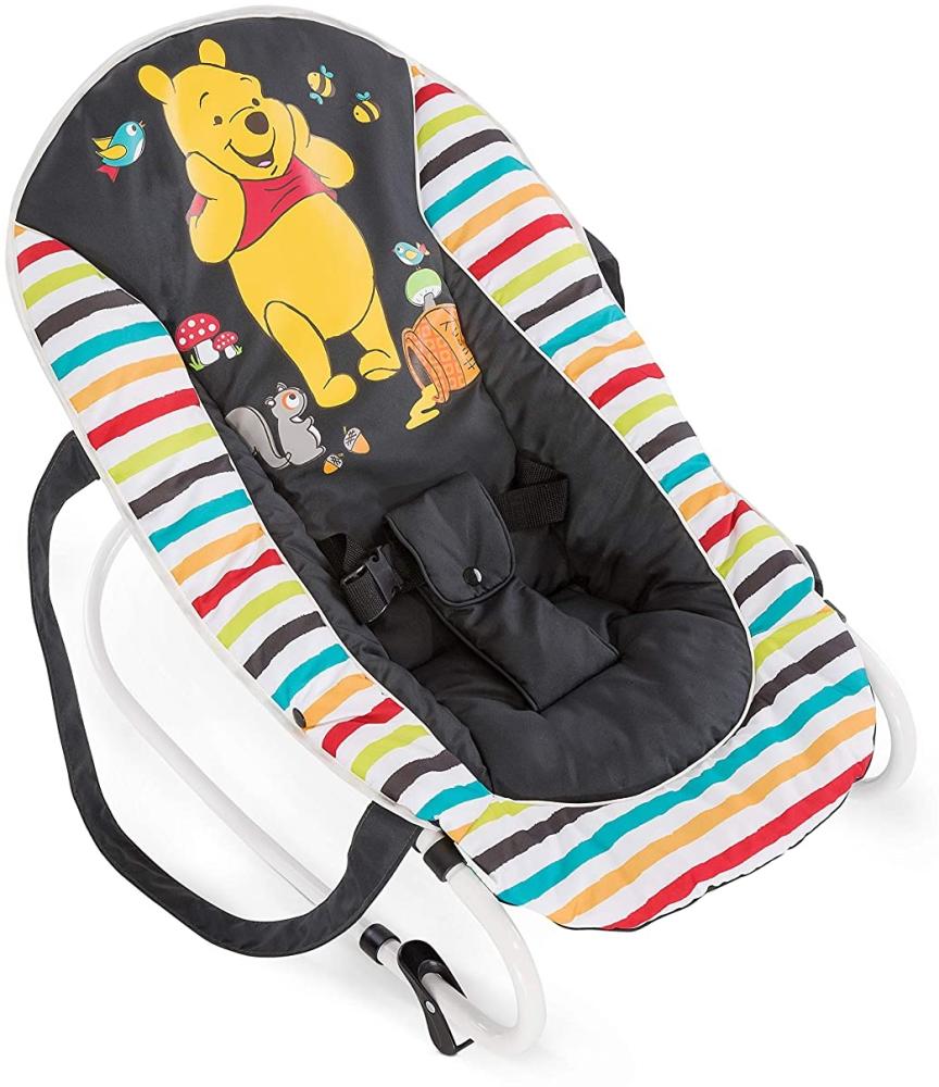 Hauck / Babywippe Rocky von Disney / Schaukelfunktion / verstellbare Rückenlehne, Sicherheitsgurt und Tragegriffe / ab Geburt bis 9 kg verwendbar / kippsicher und tragbar, Pooh Geo (Schwarz) Bild 1