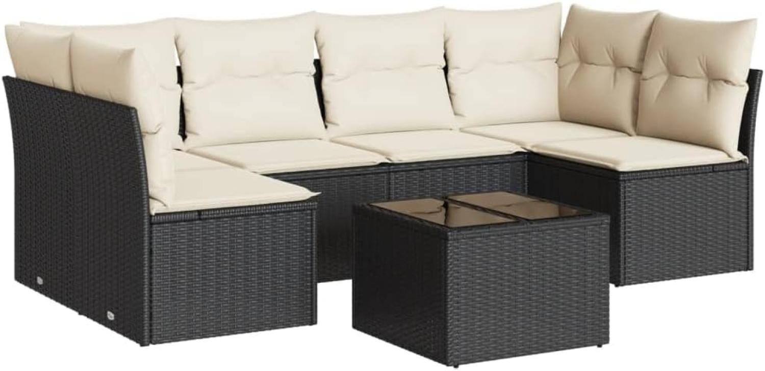 vidaXL 7-tlg. Garten-Sofagarnitur mit Kissen Schwarz Poly Rattan 3249235 Bild 1