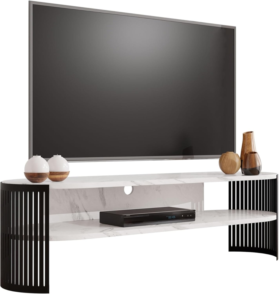 TV-Lowboard Fahugin Oval (Farbe: Schwarz / Bianco Marmor) Bild 1