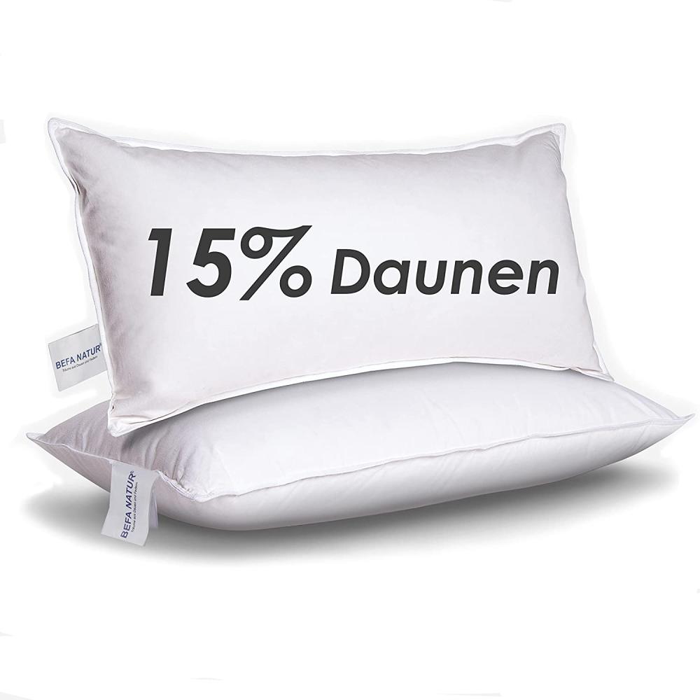 Made in Germany BEFA Natur Kopfkissen 40x80 cm mit 15% Daunen & 85% Federn Klasse 1, weiß, Füllgewicht: 600g. Allergiker geeignet (nomite), Downpass (2 Stück) Bild 1