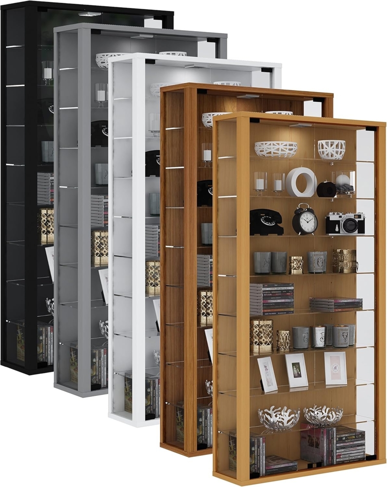 VCM Wandvitrine Sammelvitrine Glasvitrine Wand Vitrine Regal Schrank Glas mit LED-Beleuchtung Schwarz "Vitrosa Maxi" Bild 1