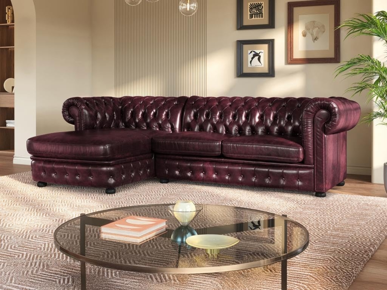 Vente-unique - Chesterfield Ecksofa - Ecke Links - Büffelleder - Rotbraun - BRENTON Bild 1