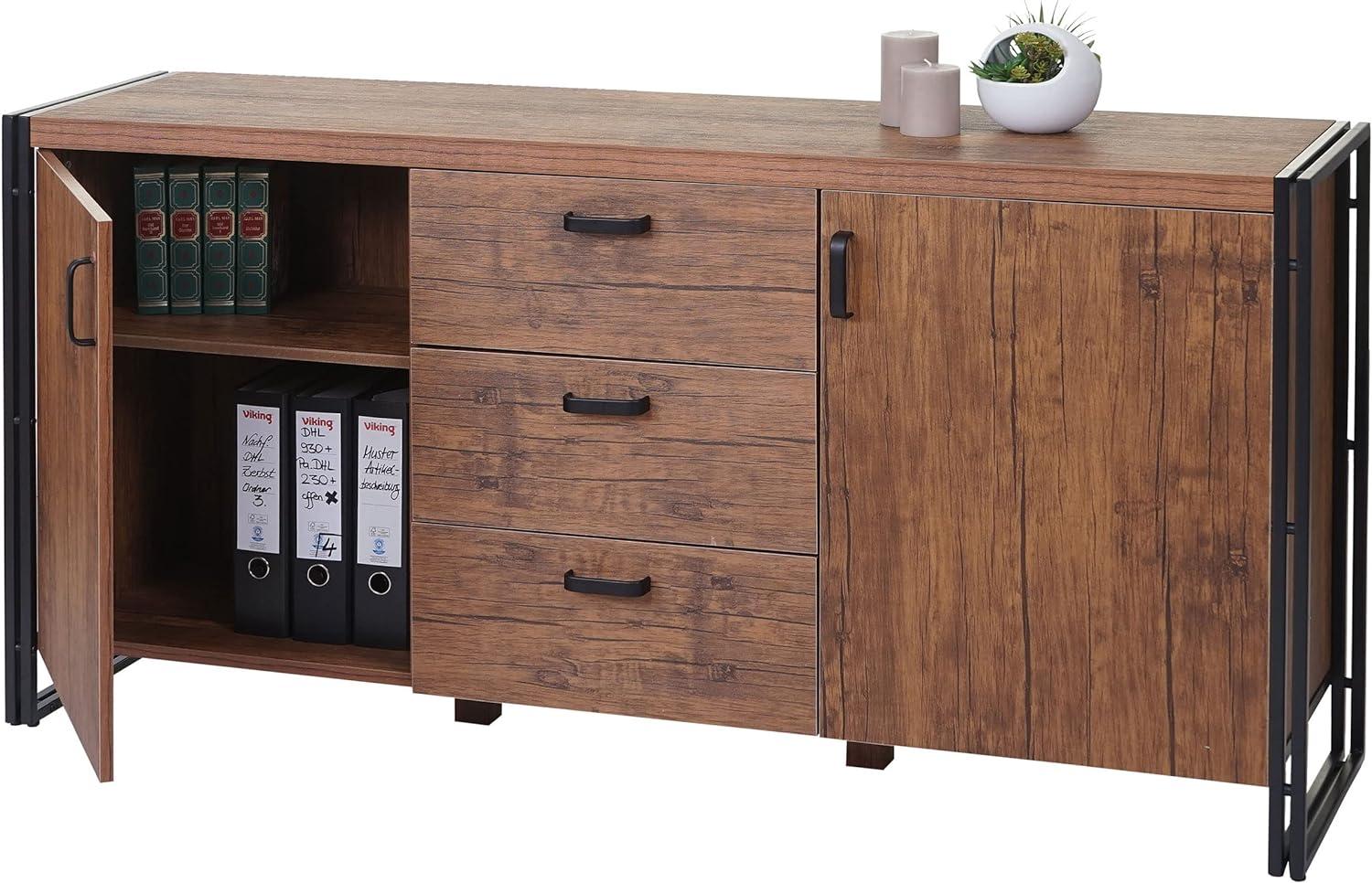 Sideboard HWC-A27, 80x160x40cm, 3D-Struktur, Wildeiche-Optik Bild 1