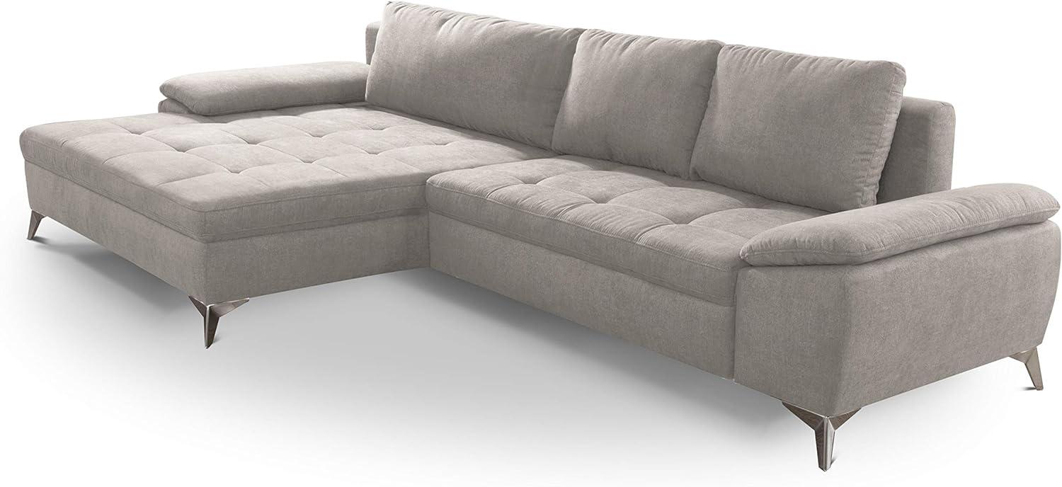 CAVADORE Schlafsofa Lina Ecksofa mit Schlaffunktion, Bettkasten, XL-Longchair und Steppung im Sitz / 290 x 85 x 163 / Flachgewebe: Beige Bild 1