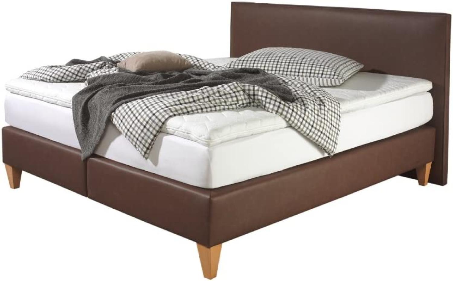 Maintal Boxspringbett Luxor, 200 x 200 cm, Kunstleder, Tonnentaschenfederkern Matratze h3, Braun Bild 1