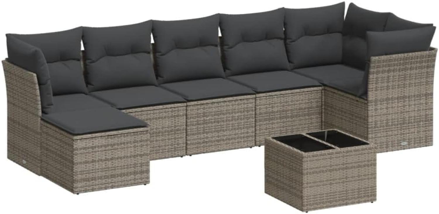 vidaXL 8-tlg. Garten-Sofagarnitur mit Kissen Grau Poly Rattan 3217980 Bild 1