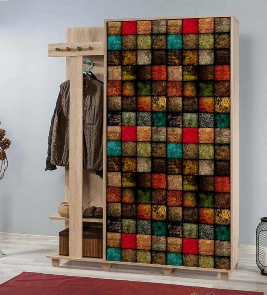 Dmora - Eingangsmöbel Terpsi, Moderner Eingang, Wandgarderobe, Multifunktions-Aufbewahrungskonsole, 135x36h194 cm, Eiche und Multicolor Bild 1